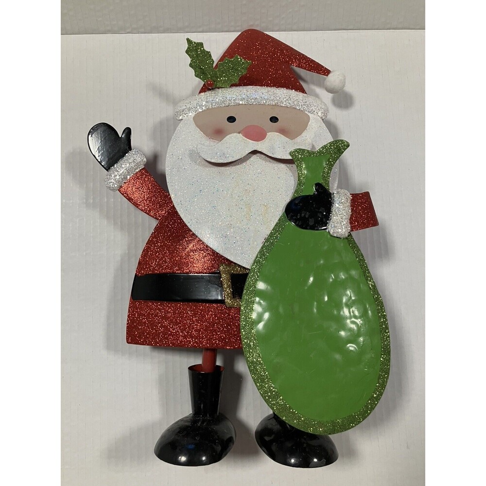Christmas Metal Stand Up Santa Claus 14” Holiday Decor Sparkle